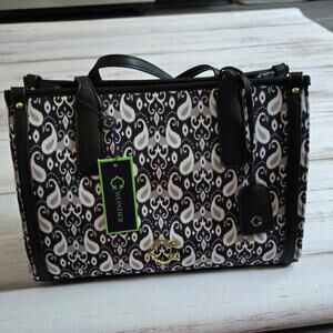 C. Wonder Nala Floral Shopper Tote Bag Black and White Ikat Paisley New